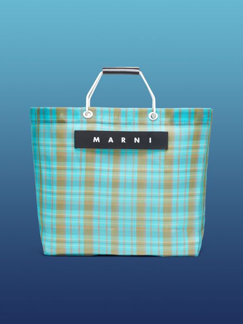 MARNI MARKET pale blue and green striped shopping bag in polyamide | Marni Marni Market, Marni Bag, 2022 Ss, Market Tote, Market Shopping, Market Bag, Yellow Stripes, Personal Shopper, Green Stripes