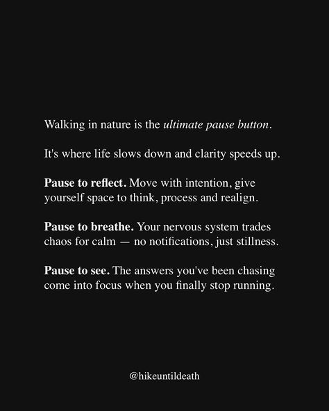 Ever feel like life is moving too fast for you to catch up? That’s the signal to stop, breathe, and reset. The pause isn’t about losing momentum. It’s about reclaiming control. It’s where the best ideas, calmest decisions, and clearest paths are born. Hustle will always be demanded of you. But your peace? That’s on you to protect. Take a moment. Pause. Then move forward with purpose. 🏷️ #nature #hiking #walking #getoutside #getoutdoors Moving Too Fast, The Pause, Nature Hiking, Get Outdoors, Move Forward, Walking In Nature, Best Ideas, Nervous System, Moving Forward