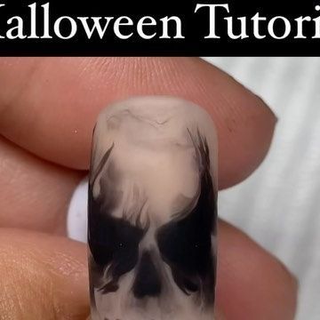 Halloween Blooming Gel, Halloween Blooming Gel Nails, Black Matte Halloween Nails, Fall Blooming Gel Nails, How To Use Blooming Gel, Halloween Nails Tutorial, Blooming Gel Nail Art Tutorial, Creepy Halloween Nails, Black Gel Polish