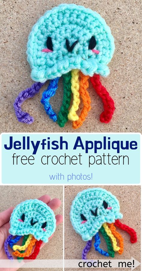 Seahorse Applique Crochet Pattern Free, Crochet Jellyfish Applique, How To Crochet Applique, Crochet Small Applique, Motif Crochet Pattern Free, Crochet Appliques Free Pattern, Crochet Applique Patterns Free Animal, Applique Crochet Patterns Free, Crochet Applique Patterns Free Simple