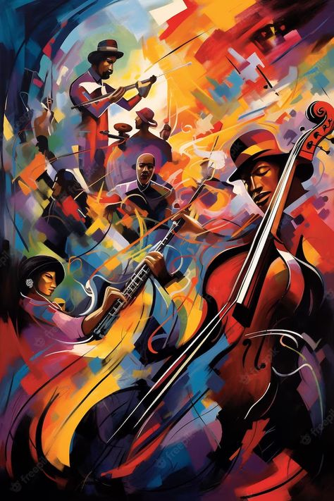 Jazz Poster Vintage, Sketch Prompts, Musician Poster, Music Paintings, Blues Music Poster, Jazz Posters, Instrument Art, Instruments Art, Musician Art