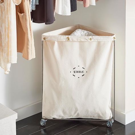 Steele Canvas Corner Laundry Cart | The Container Store Corner Laundry, Steele Canvas, Bedroom Organizing, Closet Solutions, Storage Solutions Closet, Laundry Cart, Laundry Hampers, Canvas Laundry Bag, Storage Closet