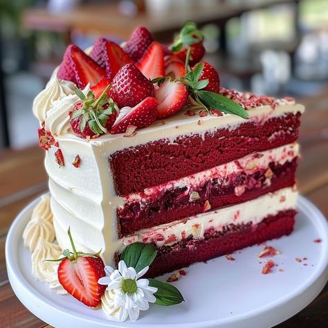 Red Velvet Strawberry, Red Velvet Birthday Cake, Strawberry Cake Filling, Martha Stewart Recipes, Snack Craving, Red Food Coloring, Strawberry Cakes, Sweet Delights, Red Food