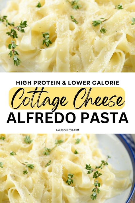 creamy cottage cheese Alfredo pasta Healthy Cottage Cheese Alfredo Sauce, High Protein Cottage Cheese Alfredo Sauce, Low Calorie Chicken Alfredo, High Protein Alfredo Sauce, Healthy Pasta Recipes Low Calorie, Protein Alfredo Sauce, High Protein Chicken Alfredo, Protein Chicken Alfredo, Cheese Alfredo Pasta