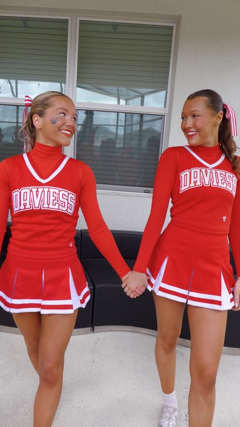 Red And Black Cheer Uniforms, College Cheer Uniforms, White Cheer Uniforms, Red Cheer Uniforms, Cheer Uniform High School, High School Cheer Uniforms, Varsity Cheer Uniforms, Ohio State Cheerleaders, Cheerleading Senior Pictures