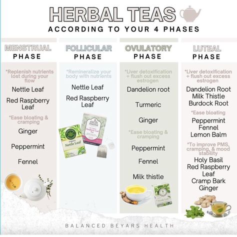 Teas For Your Cycle, Luteal Phase Drinks, Cycle Syncing Tea, Follicular Phase Tea, Hormone Cycle, Cycle Synching, Body Empowerment, Cycle Health, Cyclical Living