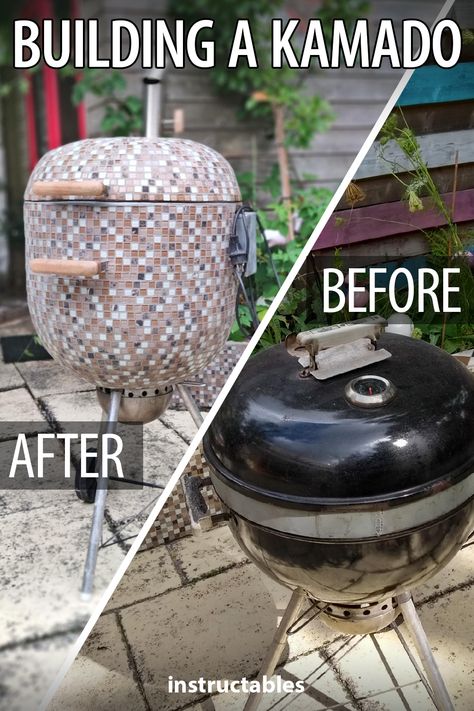 Daneasch shares how to do a Weber grill conversion to build a Kamado. #Instructables #workshop #outdoors #backyard #BBQ Weber Kettle Grill Table, Diy Bbq Grill, Weber Grill Table Diy, Barbecue Diy, Weber Grill Table, Kamado Grill Table, Outdoor Grill Diy, Backyard Grill Ideas, Smoker Ideas