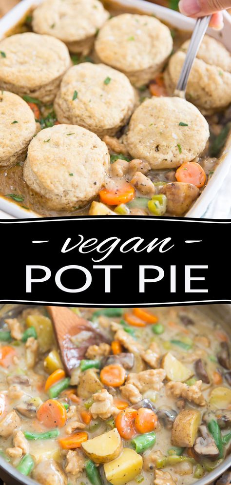 Vegan Pot Pie, Whole Wheat Biscuits, Vegan Pies Recipes, Vegan Pot Pies, Wheat Biscuits, Vegan Pie, Frozen Green Beans, Pot Pies Recipes, Comfort Dishes