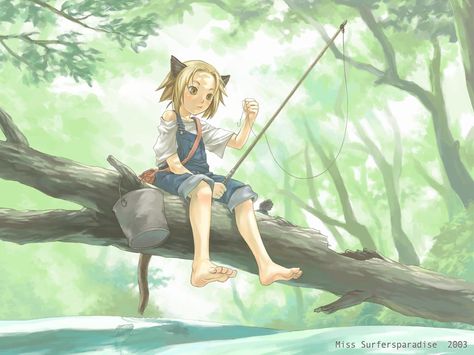 Anime Fishing, Barefoot Blonde, Surfers Paradise, Cat Tail, Parts Of A Plant, Tree Wallpaper, Yellow Eyes, Picture Search, Manga Pictures