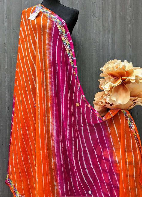 Chiffon Leheriya Duppattas by AnandiFashionStore on Etsy Multi Color Dupatta, Leheriya Dupatta, Orange Dupatta, Dupatta Collection, Blue Dupatta, Net Lehenga, Red Lehenga, Bright Florals, College Work