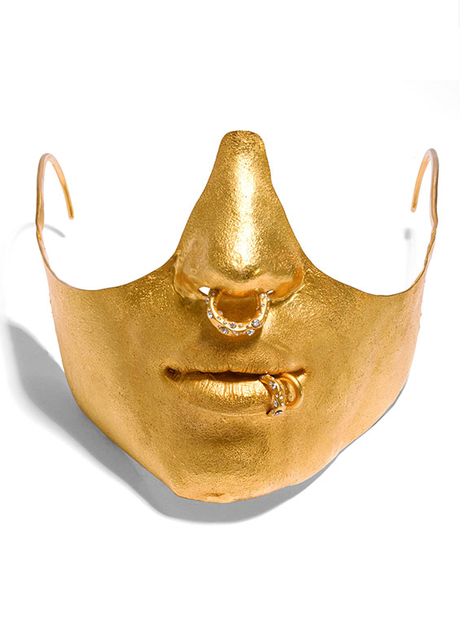 Schiaparelli Spring Summer 2021 Jewelry collection Lower Face Mask, Daniel Roseberry, Gold Face Mask, Small Leather Accessories, Royal Ball, Padlock Necklace, Gold Mask, Elsa Schiaparelli, Gold Face