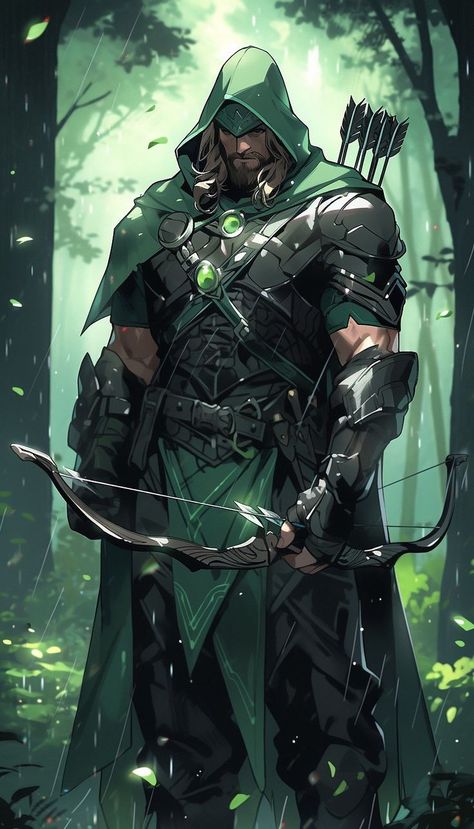 Archer Fantasy Art, Ranger Rpg, Green Warrior, Dc Comics Heroes, Dragon Warrior, Univers Dc, Dungeons And Dragons Characters, Green Arrow, Fantasy Armor