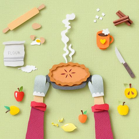 Apple Pie | Paper art on Behance Construction Paper Art, Kitchen Illustration, Cut Paper Illustration, Paper Cutouts, Paper Cutout Art, Paper Illustration, Paper Art Craft, Family Recipe, Camping Crafts