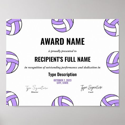 Purple Volleyball, Award Poster, Printable Sports, Award Names, Award Ideas, Recognition Awards, Sports Awards, Best Player, Volleyball