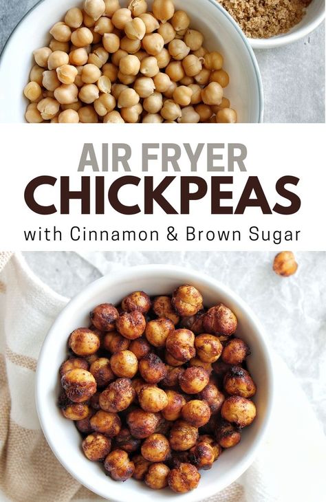 Pop open a can of chickpeas and get them crispy with Air Fryer Cinnamon-Spiced Chickpeas! Made with just FOUR ingredients and an air fryer. Chickpeas Air Fryer, Cinnamon Chickpeas, Healthy Crunchy Snacks, Air Fryer Chickpeas, Seasoned Chickpeas, Air Fryer Recipes Dessert, Chickpea Snacks, Crunchy Chickpeas, Protein Rich Snacks