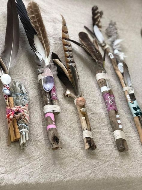 Stick Crafts Twigs, Nature Wands, Witch Stick, Spirit Sticks, Talking Sticks, Smudging Feathers, Talking Stick, Witch Wand, Pagan Crafts