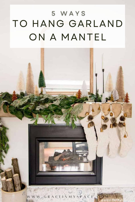 Securely hanging garland on a mantle isn’t as hard as it seems! It can be intimidating to think about marring your mantel, so today I’m going to break it down into the 5 best ways to hang a mantel garland. This will depend on the type of mantel you have, as well as how heavy your garlands are. Learn the top 5 ways to hang garland on a mantel, depending on your mantel type! Garland On Mantle, How To Hang Garland On Mantel, Barn Beam Mantels, Garland Hanger, Mantel Garland, Wooden Mantel, Mantle Garland, Wood Mantle, Wood Mantels