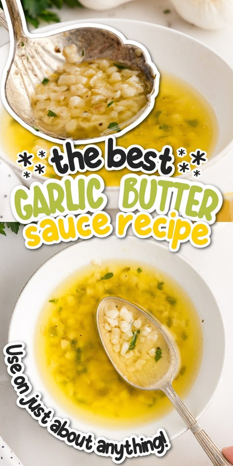 This simple garlic butter sauce recipe comes together in minutes and can be used with seafood, steak, pasta, and vegetables. Garlic Butter Sauce Recipe, Simple Garlic Butter, Pasta And Vegetables, Butter Sauce For Pasta, Flavored Butter Recipes, Butter Recipes Homemade, Homemade Garlic Butter, Steak Pasta, Homemade Sauce Recipes