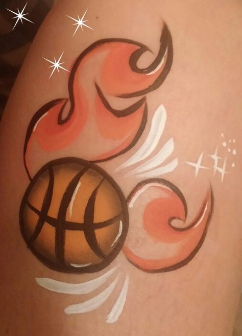 Basketball Face Paint Ideas, Basketball Face Paint, Basketball Painting Easy, Face Paint Basketball, Sport Face Paint, Basketball Painted Pumpkin, Banana Language, Disney Face Painting, Cheer Makeup