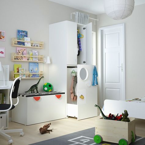 SMÅSTAD / UPPFÖRA Wardrobe, white gray/with 3 shelves, 235/8x243/4x531/2" - IKEA Smastad Ikea, Loft Bed Frame, Painted Drawers, Honeycomb Paper, White Chests, Plastic Drawers, Clothes Rail, White Bedding, Storage System