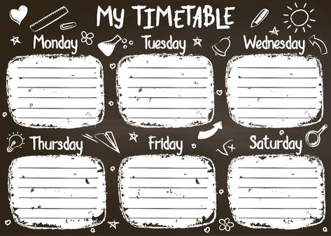 School Timetable Template, Timetable Planner, School Doodles, Sketchy Style, Timetable Template, School Timetable, School Template, Note Writing Paper, Colored Chalk