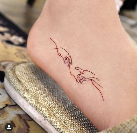 Red String Tattoo, Fate Tattoo, Chapel Ceiling, Modern Art Tattoos, Sistine Chapel Ceiling, Private Tattoos, Red String Of Fate, Single Line Tattoo, Single Needle Tattoo