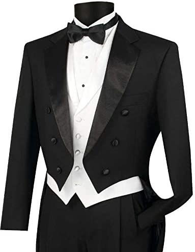 VINCI Men's Classic Fit Tuxedo with Tails & White Vest T-2X-Black-50R at Amazon Men’s Clothing store 2 Piece Dress Short, Tuxedo With Tails, Vest And Bow Tie, Men's Tuxedo, Designer Formal Dresses, Suits Prom, Slim Fit Tuxedo, White Tuxedo, White Vest