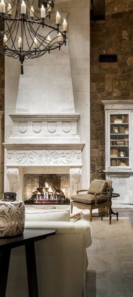 Old World, Mediterranean, Italian, Spanish & Tuscan Homes &… Mediterranean Fireplace, Fireplace Living Room Ideas, Old World Home, Fireplace Living Room, French Fireplace, Modern Mediterranean, Tuscan Design, Be Design, Tuscan House