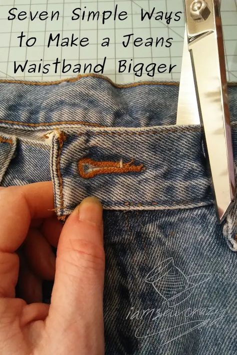 How to Make a Jeans Waistband Bigger How To Make Waistband Bigger On Jeans, Making Waistband Bigger, How To Put Elastic In Waistband Jeans, Make Waist Bigger On Jeans, Making Jeans Bigger Waist, How To Make Jean Waist Bigger, How To Fix Jeans That Are Too Small Fit, How To Fix Tight Jeans, How To Make A Waistband Bigger