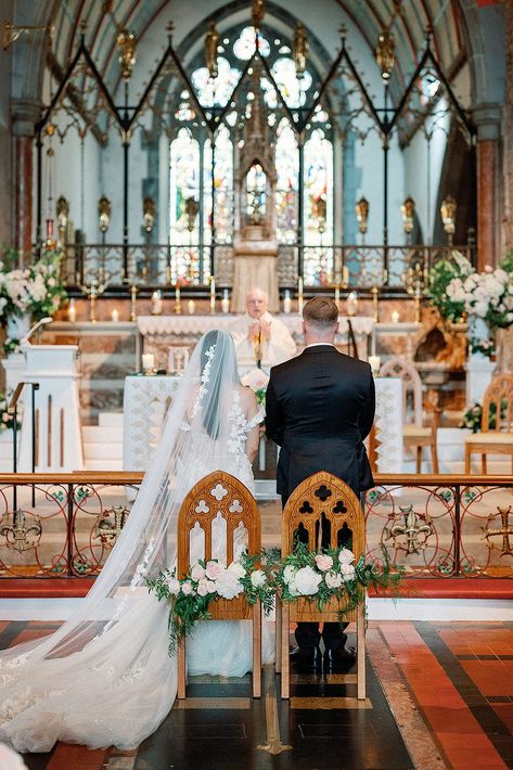 Fairytale wedding in an Irish castle in County Limerick Berta Gowns, Irish Wedding Venues, Adare Manor, Forest Green Dresses, Cathedral Length Veil, Irish Castles, Fairytale Castle, Irish Wedding, Groom Portrait