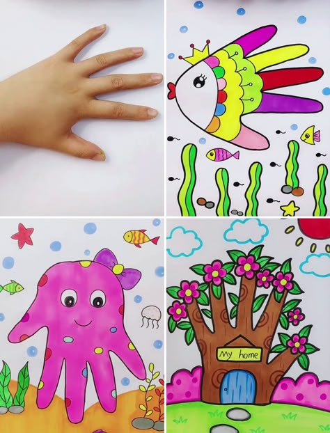 Hand Painting Drawing, Drawing Ideas Easy Hands, Drawing For 3 Year, Easy Drawing For Preschoolers, Drawing Ideas For Preschoolers, Drawing Activities For Toddlers, Drawing Activities For Preschoolers, Kids Drawing Activities, Drawing For Toddlers Easy