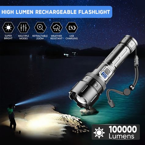 🌟 Illuminate any situation with our Rechargeable 200000LM LED Flashlight! 💡 Sale Price: $21.59 🕒 Offer valid until 05/22/2024. 📦 Available in the US. 🔗 Shop Now： https://www.amazon.com/dp/B0CPJ6NB3R?maas=maas_adg_854A44670562E2A9CF5C8B3A19BA9505_afap_abs&ref_=aa_maas&tag=maas #Flashlight #LEDFlashlight #RechargeableFlashlight #CampingGear #EmergencyPreparedness #BrightFlashlight #Sale Sci Fi Flashlight, Brightest Flashlight, Super Bright Flashlight, Ad Creative, Rechargeable Flashlight, Light Flashlight, Led Flashlight, Emergency Preparedness, Flashlight