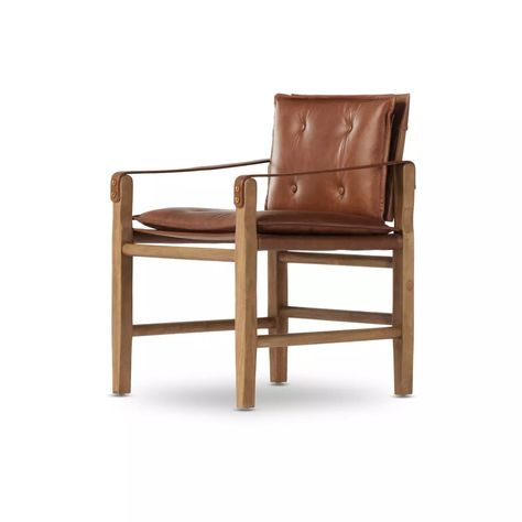 Lenz Dining Armchair Sonoma Chestnut Four Hands Vintage Safari, Chestnut Leather, Tufted Leather, Mcgee & Co, Dining Armchair, Leather Dining, Four Hands, Fabric Seat, Burke Decor