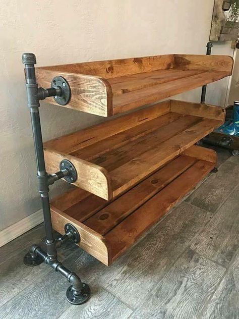 Shoe rack Headboard With Shelves, Diy Shoe Rack, Into The Wood, Pipe Furniture, Wood Floating Shelves, Diy Holz, Wood Headboard, Into The Woods, Pallet Ideas