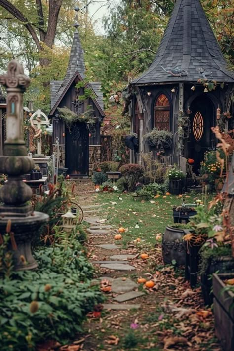 Whimsical Garden Shed, Witchy Backyard, Whimsical Yard, Witchy Cottage, Cottage Backyard, Witches Cottage, Witchy Garden, Witchy House, Whimsical Fall