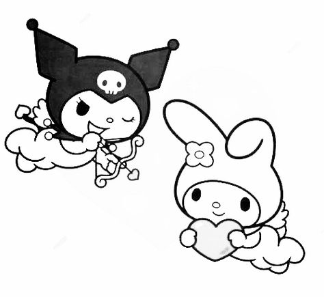 Kuromi And My Melody, My Melody, Cartoon Characters, Hello Kitty, Kitty, Black And White, White, Black