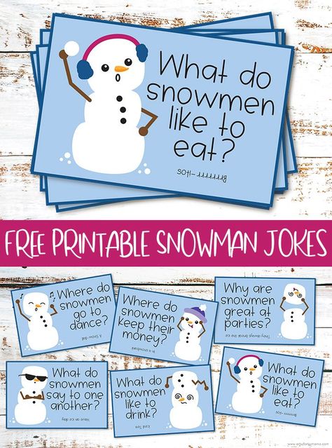 Free Printable Snowman Jokes from Artsy Fartsy Mama #artsyfartsymama #freeprintable #kids #adults #jokes #snowman #snowmen #lunchboxnotes #freedownload Snowman Jokes, Free Printable Snowman, Winter Jokes, Snowman Games, Snowman Tags, Snowmen Activities, Snowman Coloring Pages, Lunchbox Jokes, Printable Snowman