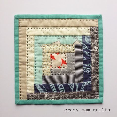 Log Cabin block... especially like the big stitch quilting Big Stitch Quilting, Log Cabin Block, Hand Quilting Patterns, Quilt Big, Monthly Crafts, Crazy Mom, Cabin Quilt, Machine Quilting Designs, Log Cabin Quilts