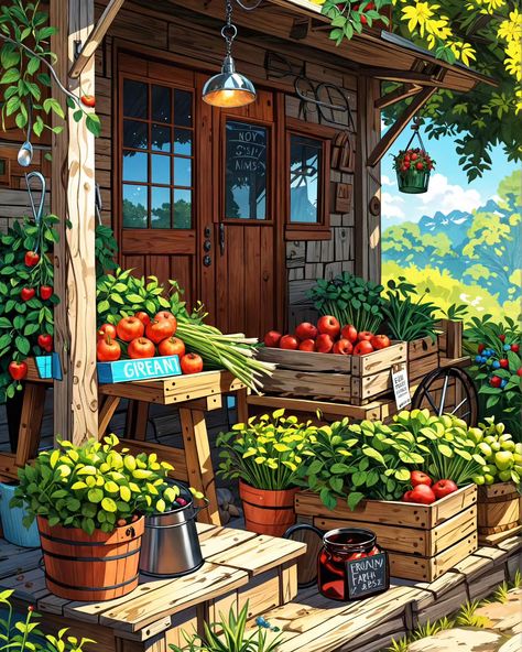 In the countryside's embrace, a garden shed stands near, With crates and baskets overflowing, the harvest of the year. Fruits and vegetables in vibrant, bountiful array, Nature’s humble treasures, in the golden light of day. 🌿🥕 . . . . . . . . #aiart #aiartcommunity #aiartwork #aiartdaily #aiartfamily #aiartist #midjourney #lofi #stablediffusion #comfyui #playgroundai #leonardoaiart #prernaverse #artexploration #digitalart #gardenshed #countrysides #countrysidefarmlife Ideal Community, Italy Vibes, Vegetable Shop, Animated Wallpaper, Nice House, Dreamy Artwork, Japanese Drawings, Garden Drawing, Fruit Stands