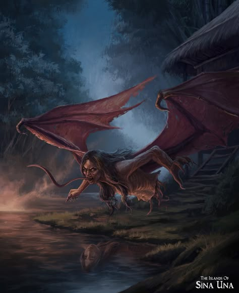 ArtStation - 'THE ISLANDS OF SINA UNA' - Manananggal Illustration, Alberto N. Daus Jr. Witcher Monsters, Philippine Mythology, Horror Photos, Female Demons, Monster Legends, Oil Painting Inspiration, Legends And Myths, 다크 판타지, Alien Concept Art