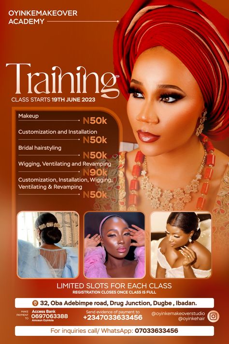 Flyer design for a makeup training in Nigeria Online Makeup Class Poster, Makeup Training Flyer, Makeup Banner Design Ideas, Makeup Flyer Design Inspiration, Makeup Flyer Design, Makeup Class Flyer, Training Flyer Design, Bedroom Plan, Sales Flyer