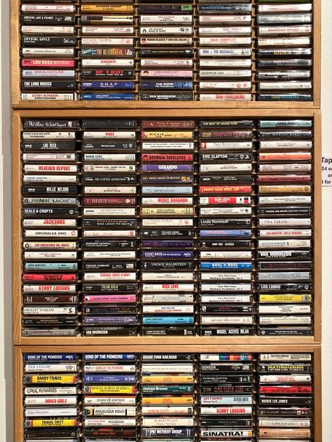 Cassette Display Ideas, Cassette Storage Ideas, Cassette Tapes Storage, Cassette Organizer, Cassette Storage, Cassette Tape Collection, Cds And Cassettes, Kendo, Home Library