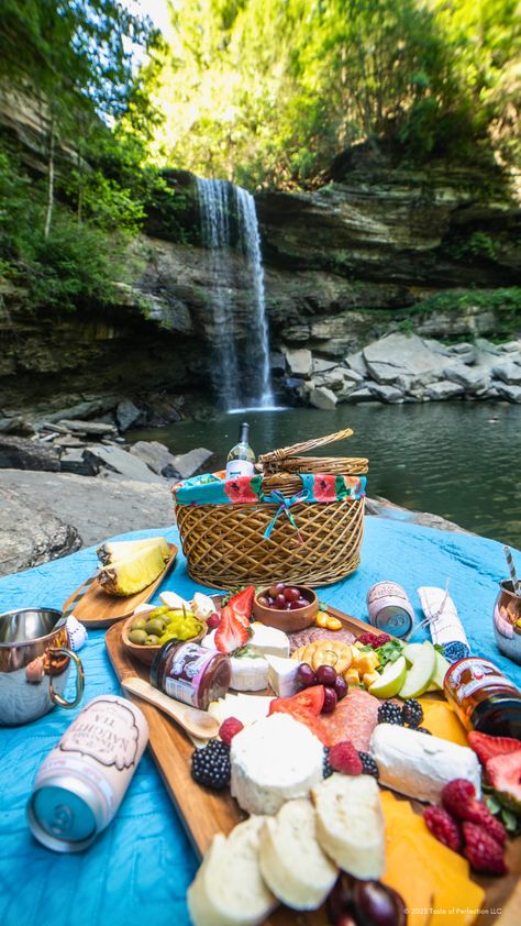 Need some picnic date inspo? Let us take care of the catering and create a romantic atmosphere for your next date by the river or falls. #PicnicDateInspiration #NatureLover #DateByTheFalls River Picnic Aesthetic, Picnic By The River, Luxury Picnic Date, Picnic Aesthetic Romantic, Picnic Date Aesthetic, River Picnic, River Party, Picnic Date Outfits, Date Inspo