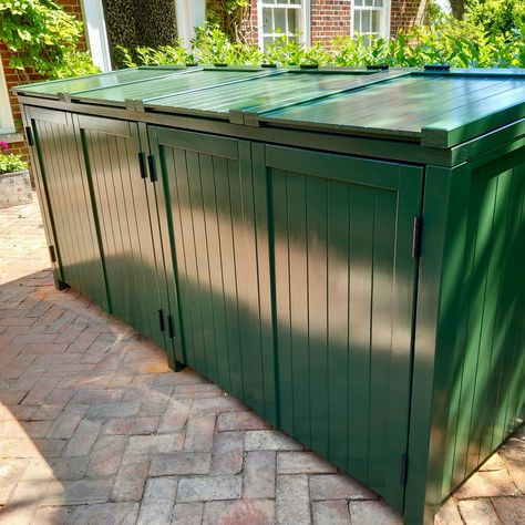 Triple Bin Store, Bin Stores, Calke Green, Small Front Garden Ideas, Hide Trash Cans, Garbage Can Storage, Bin Shed, Unique Outdoor Spaces, Small Front Gardens