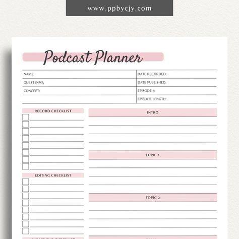 Podcast Planner Printable Template – Digital download for organizing and scheduling podcast episodes Podcast Outline, Podcast Episode Ideas, Podcast Script, Podcast Checklist, Podcast Planner, Episode Ideas, Content Template, Podcast Production, Podcast Content