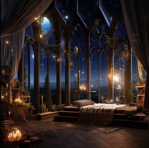 Night Court Bedroom, Fantasy Apartment, Dreamscape Architecture, Castle Bedroom, Productive Work, Fantasy Bedroom, Dark Castle, Fantasy Rooms, Night Court