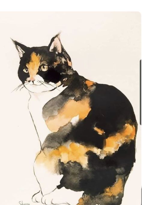 Beautiful Cats Pictures, Cat Art Illustration, Cat Sketch, Cat Pose, Watercolor Flower Art, Cat Art Print, Watercolor Cat, Watercolor Art Lessons, Calico Cat