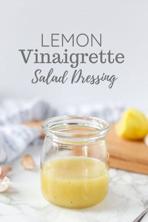 Homemade lemon vinaigrette dressing recipe is the best I've ever tasted. Fresh-squeezed lemon is whisked together with lemon zest, oil, mustard, and seasoning to make a dressing that brightens any salad. #ablossominglife #homemadedressing #saladdressing #lemonvinaigrette Lemon Salad Dressing Recipes, Lemon Vinaigrette Dressing Recipe, Lemon Vinegarette, Lemon Vinaigrette Dressing, Best Salad Dressing, Homemade Dressings, Vinaigrette Dressing Recipe, Fall Meals, Vinaigrette Salad