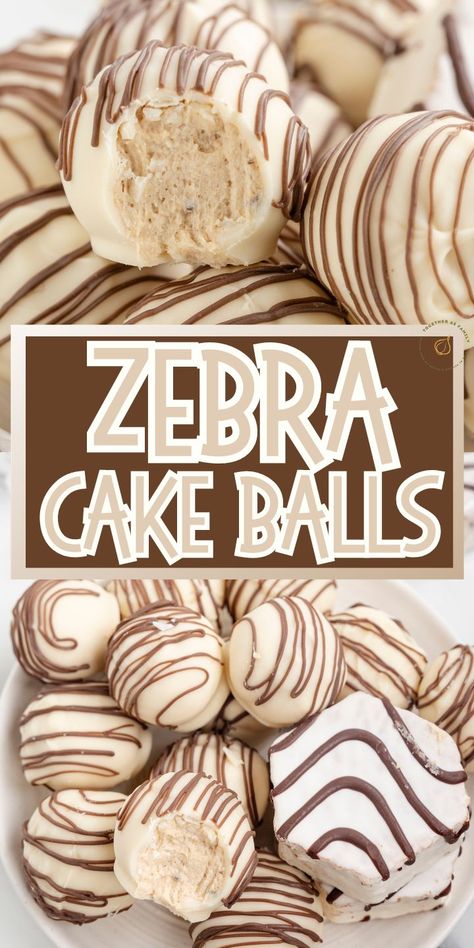 Zebra Cakes Recipe, Zebra Cake Cake Pops, Cake Pop With Cream Cheese, Cake Ball Flavor Ideas, Zebra Cake Dessert, 2 Ingredient Cake Pops, Zebra Cakes Little Debbie, Snickerdoodle Cake Pops, Zebra Desserts