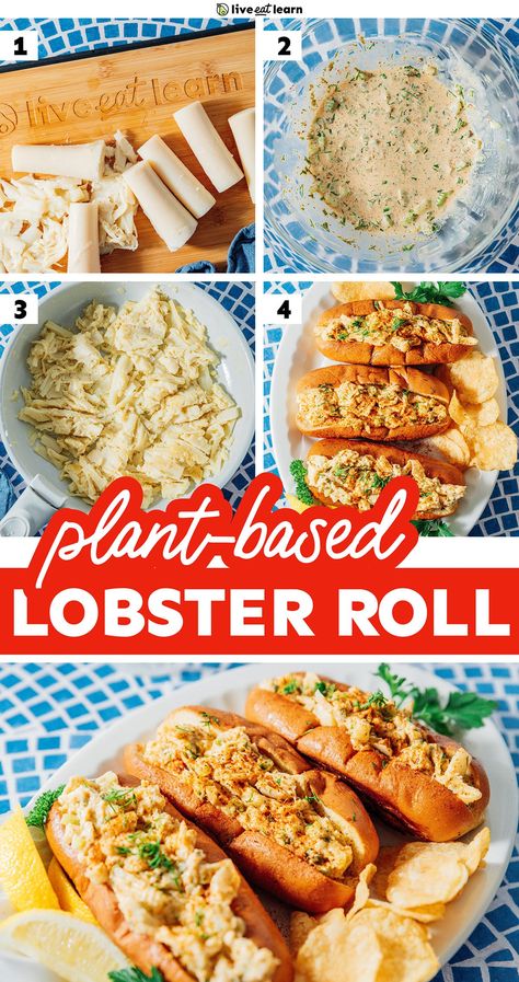 Made with heart of palm and a creamy mayo and veggie mixture, this vegan lobster roll recipe is an easy way to enjoy an East Coast classic at home. The "lobster" filling comes together quickly and is packed with meaty texture and classic flavors. Vegan Lobster Roll, Vegan Lobster, Lobster Roll Recipe, Vegan Fish And Chips, Lobster Roll Recipes, Vegetarian Sandwich Recipes, Recipe Challenge, Heart Of Palm, Hearts Of Palm